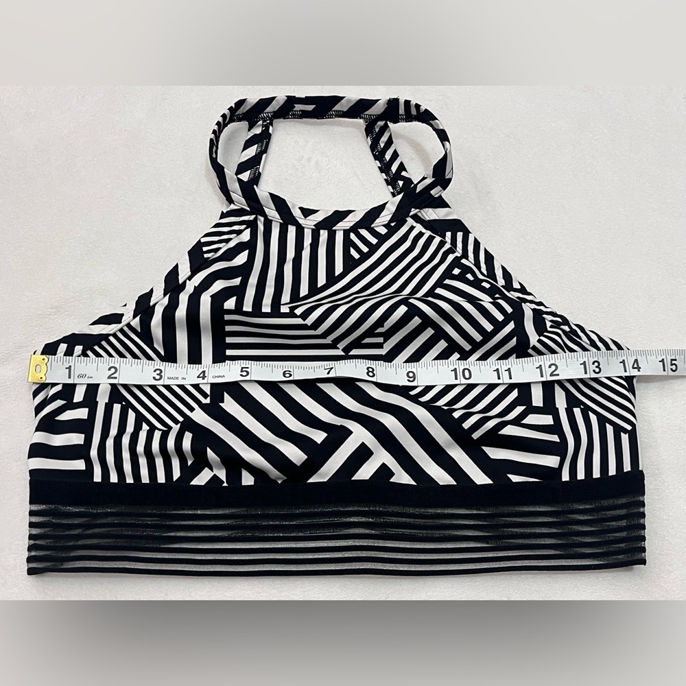 Victoria Sport Secret Black & White Geometric Striped Halter Sports Bra Medium - Picture 6 of 16